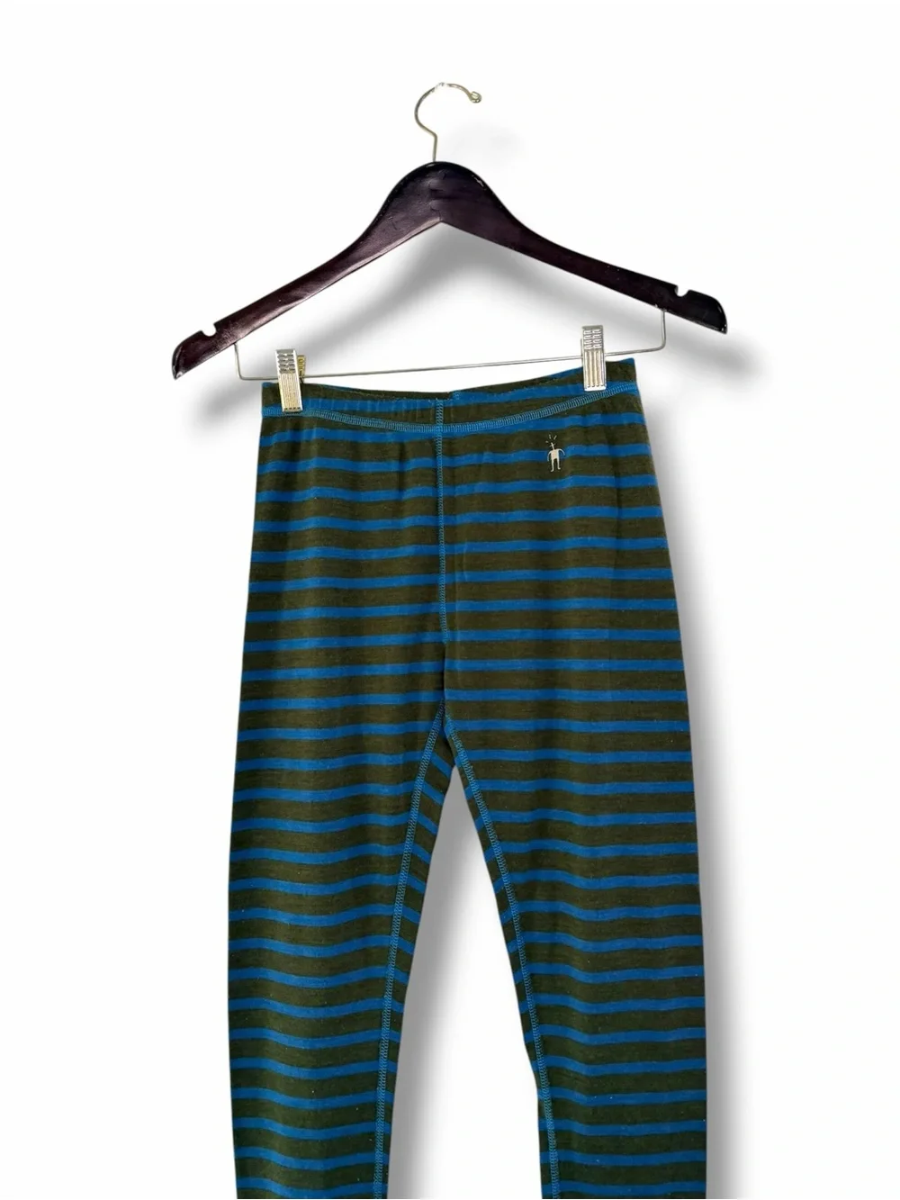 Smartwool Teal/Brown Striped Merino Wool Base Layer Set Quarter Zip/Pants Small